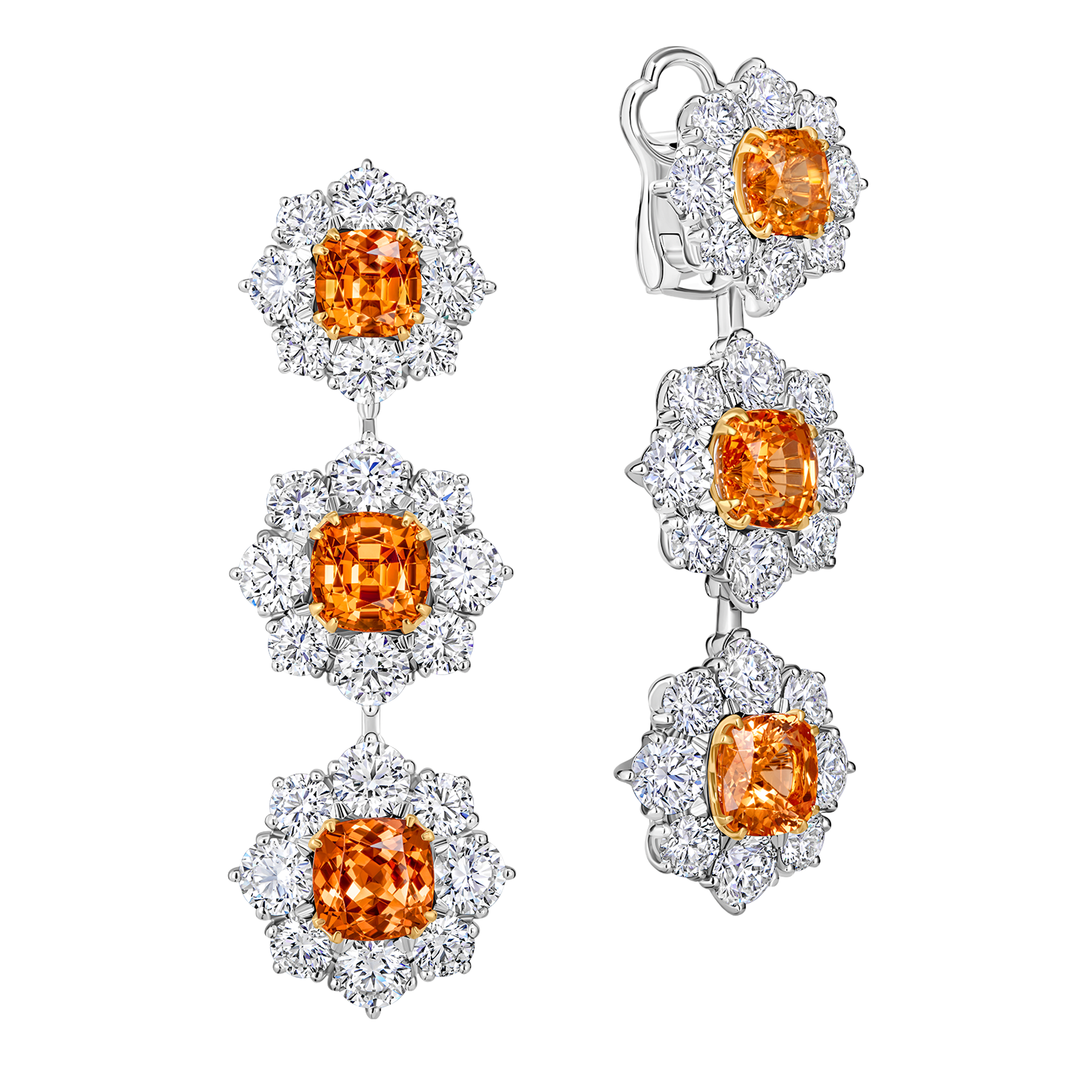 Earrings with spessartines and diamonds, white gold