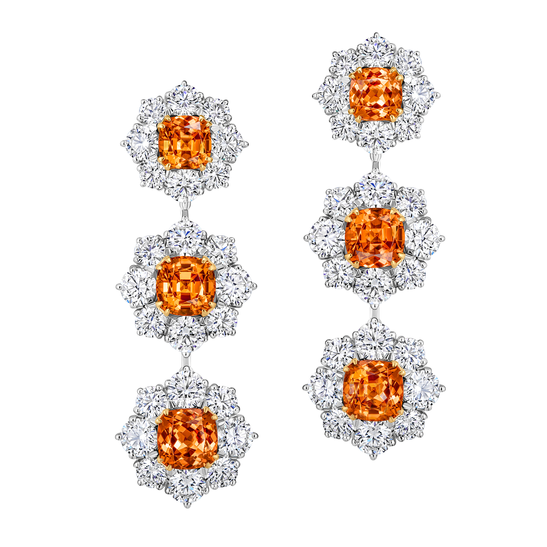 Earrings with spessartines and diamonds, white gold