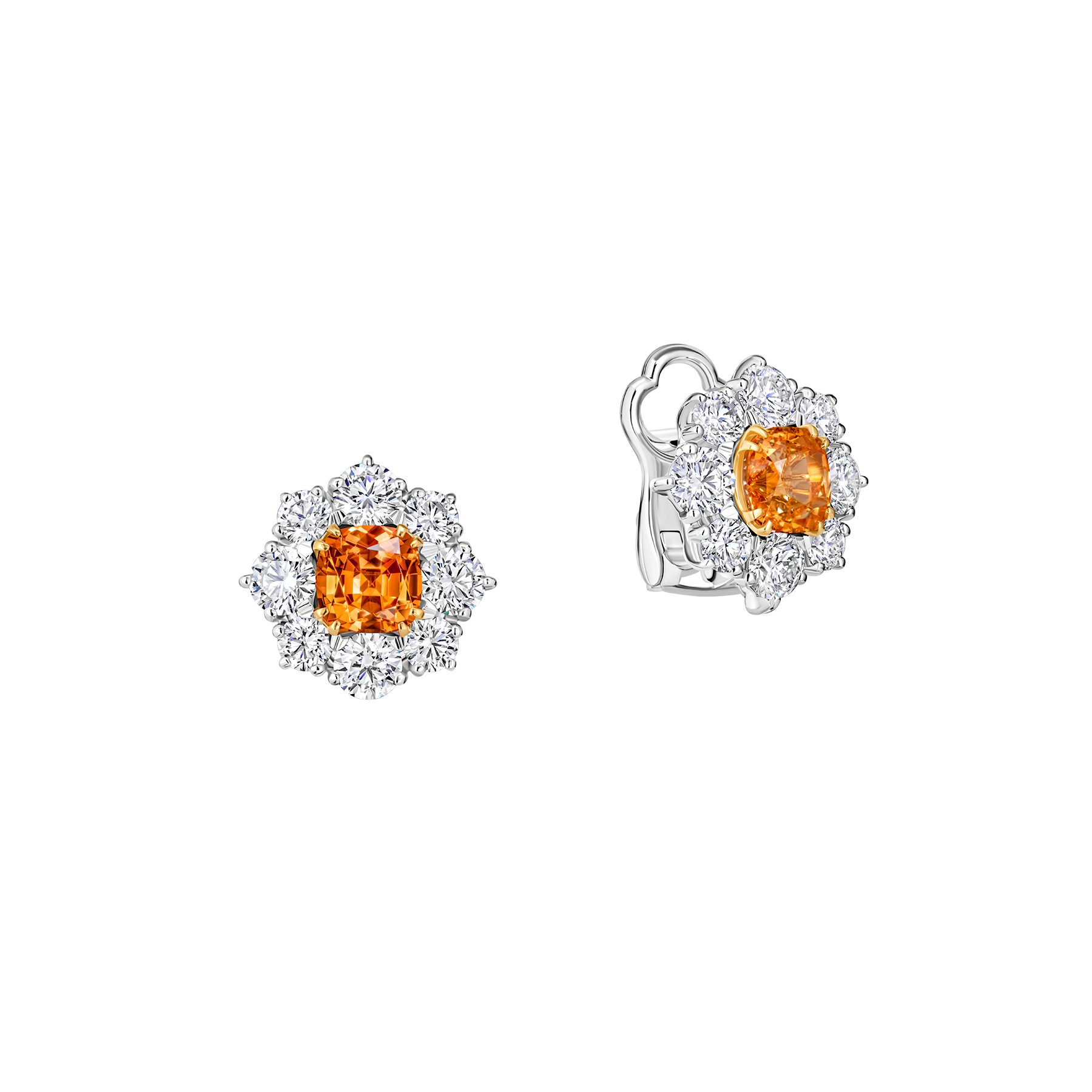 Earrings with spessartines and diamonds, white gold