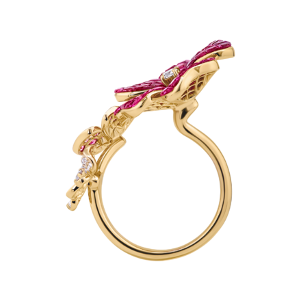 Кольцо с рубинами, розовыми сапфирами и бриллиантами, розовое золото 3