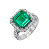 Кольцо с изумрудом и бриллиантами, белое золото