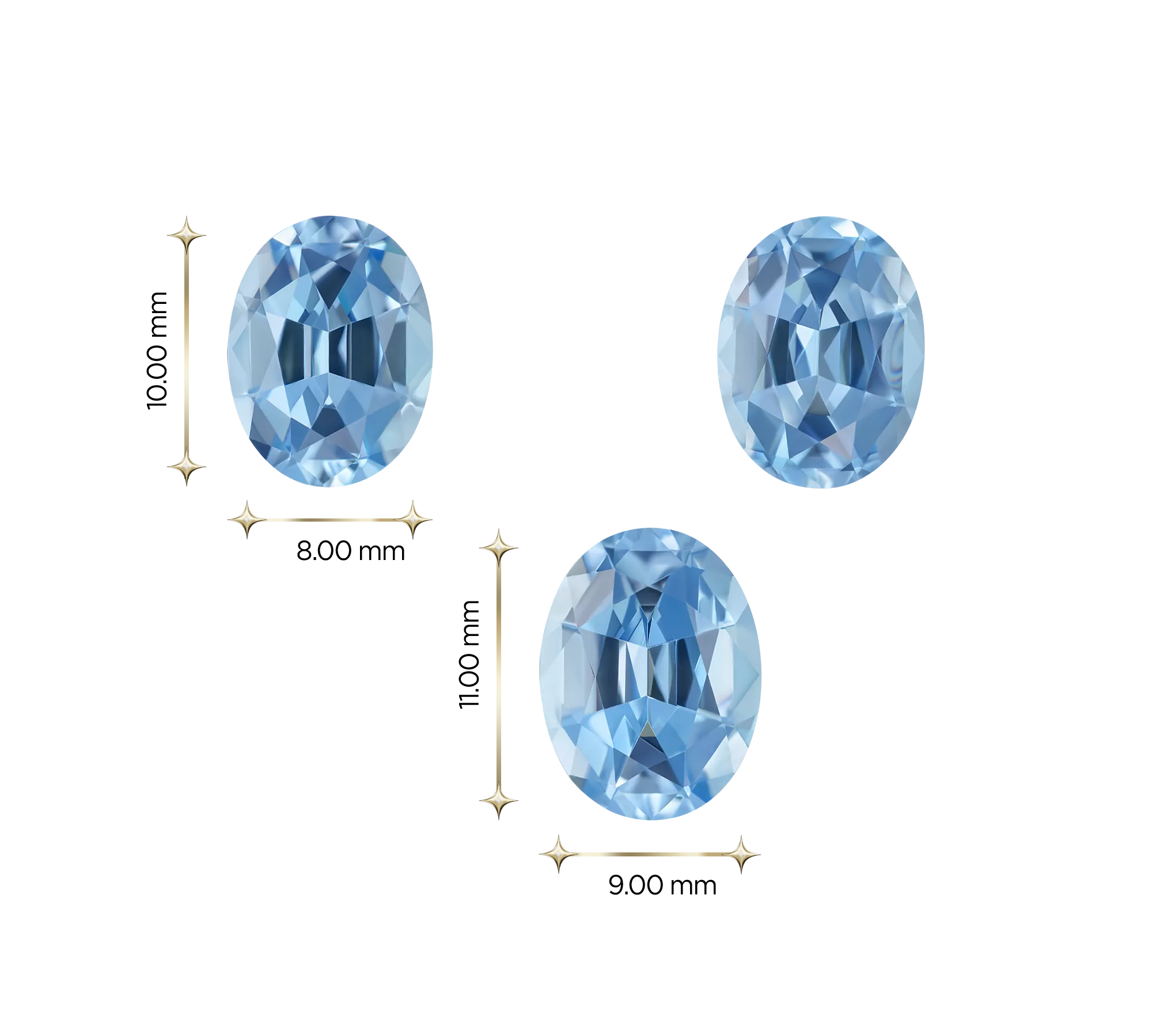 Сет из трёх аквамаринов, Овал, 2-4.87 ct/ 1-2.97 ct