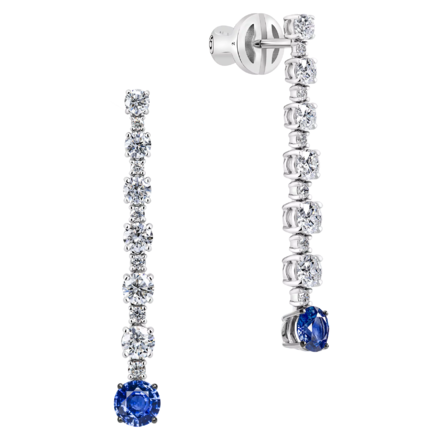 Пусеты с сапфирами и бриллиантами, белое золото