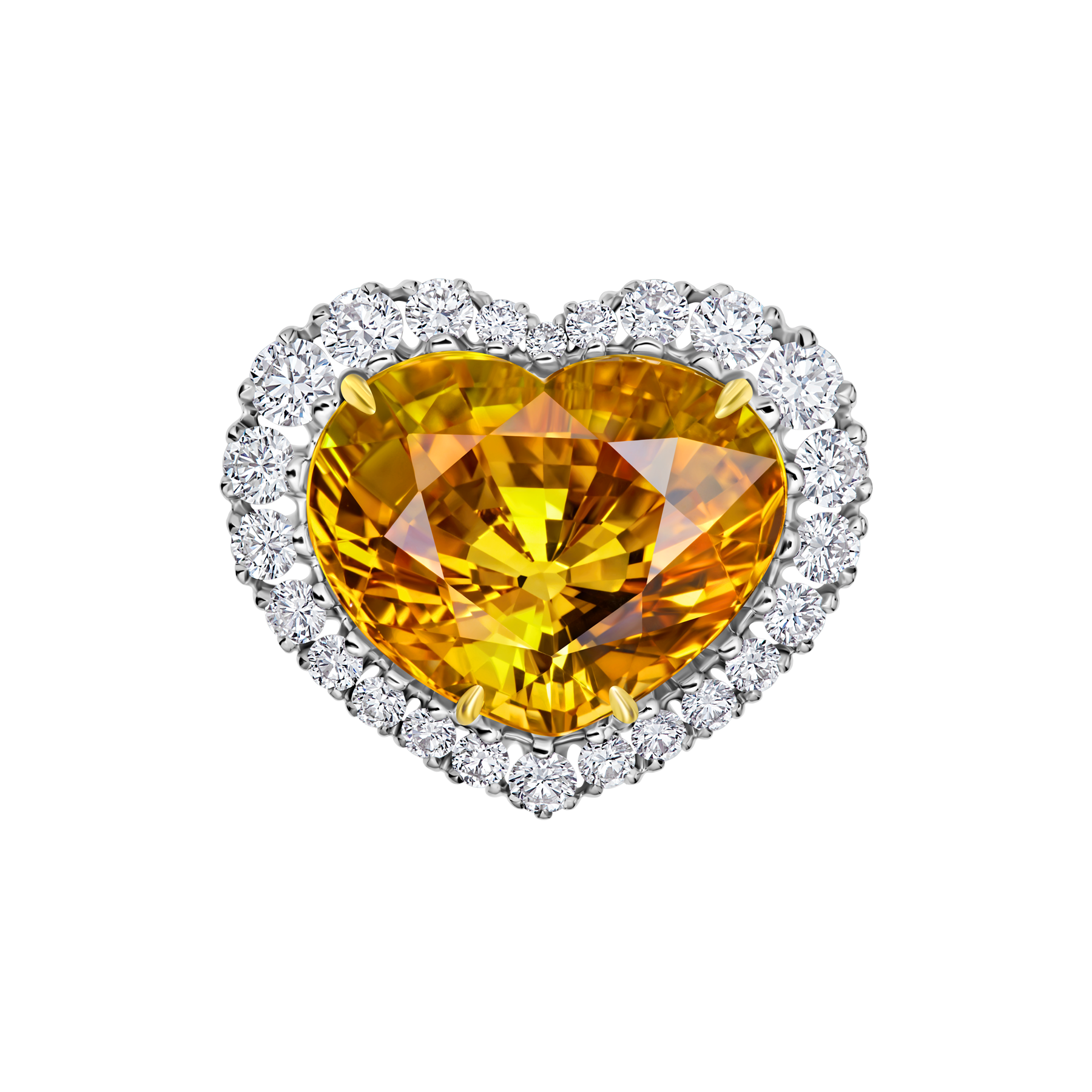 Кольцо с желтым сапфиром и бриллиантами, белое золото