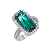 Кольцо с турмалином индиголитом и бриллиантами, белое золото