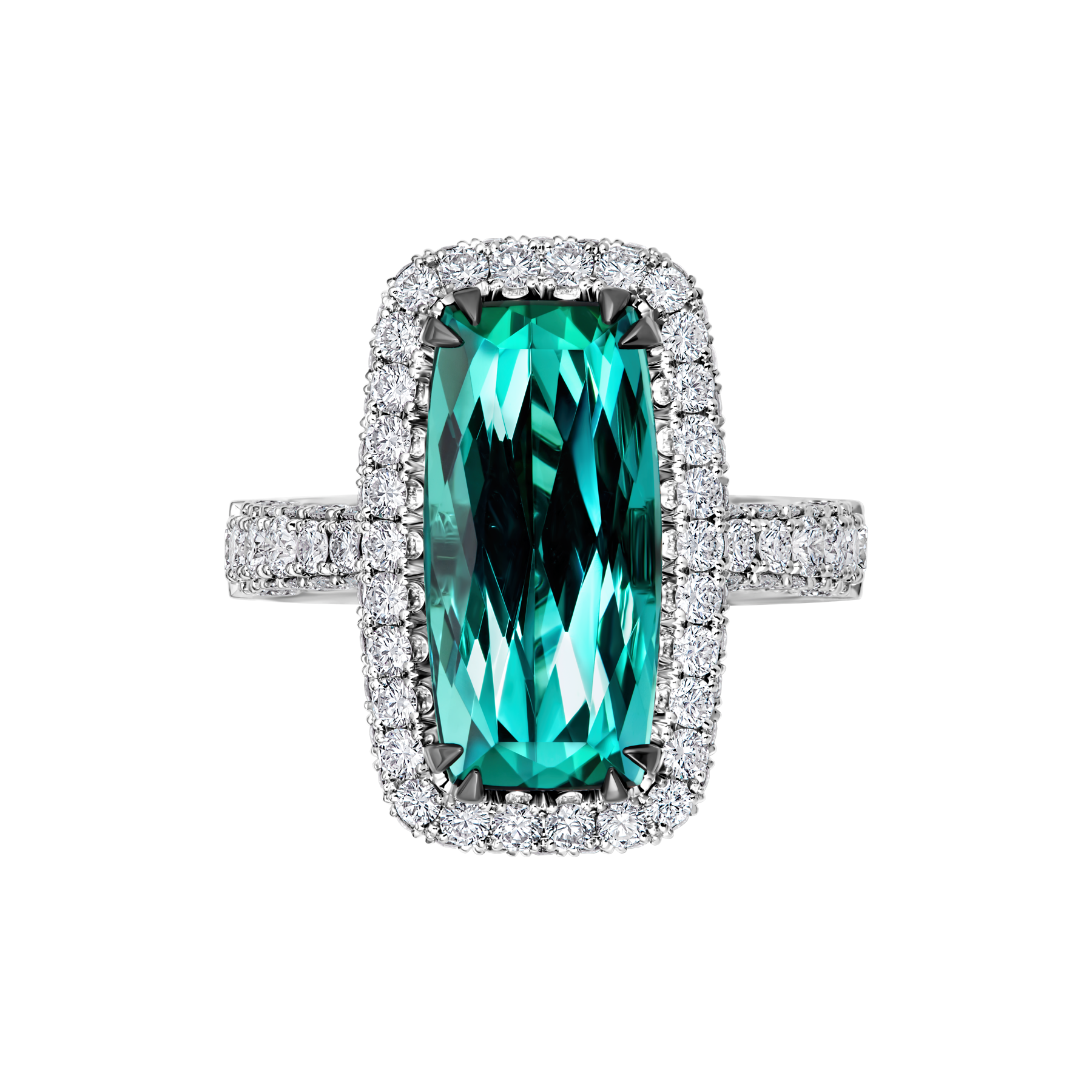 Кольцо с турмалином индиголитом и бриллиантами, белое золото