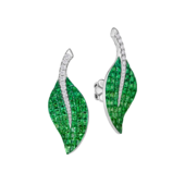 Пусеты с тсаворитами и бриллиантами, белое золото