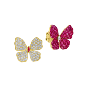 Серьги с рубинами и бриллиантами, желтое золото