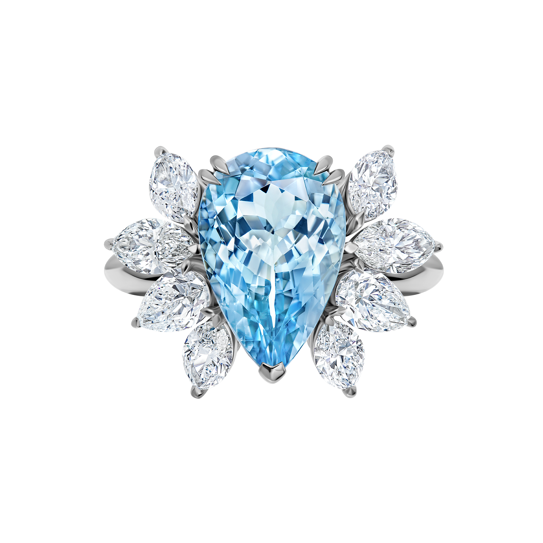 Кольцо с аквамарином и бриллиантами, белое золото
