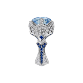 Кольцо с аквамарином, сапфирами, бриллиантами и жемчугом, белое золото