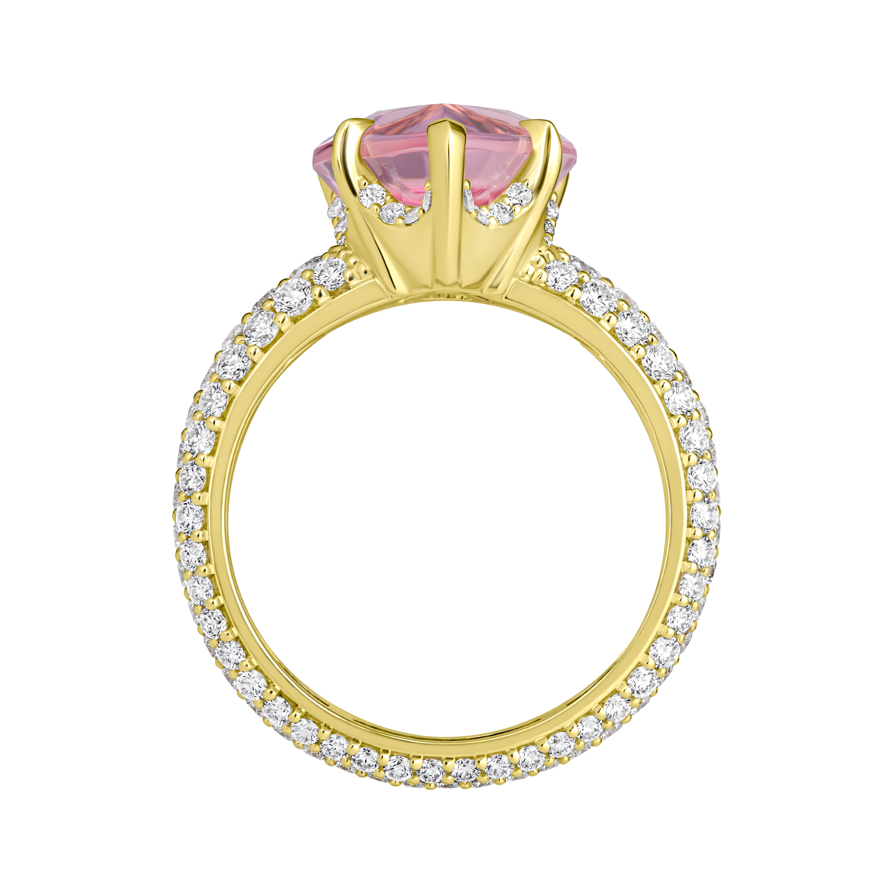 Кольцо с морганитом и бриллиантами, жёлтое золото