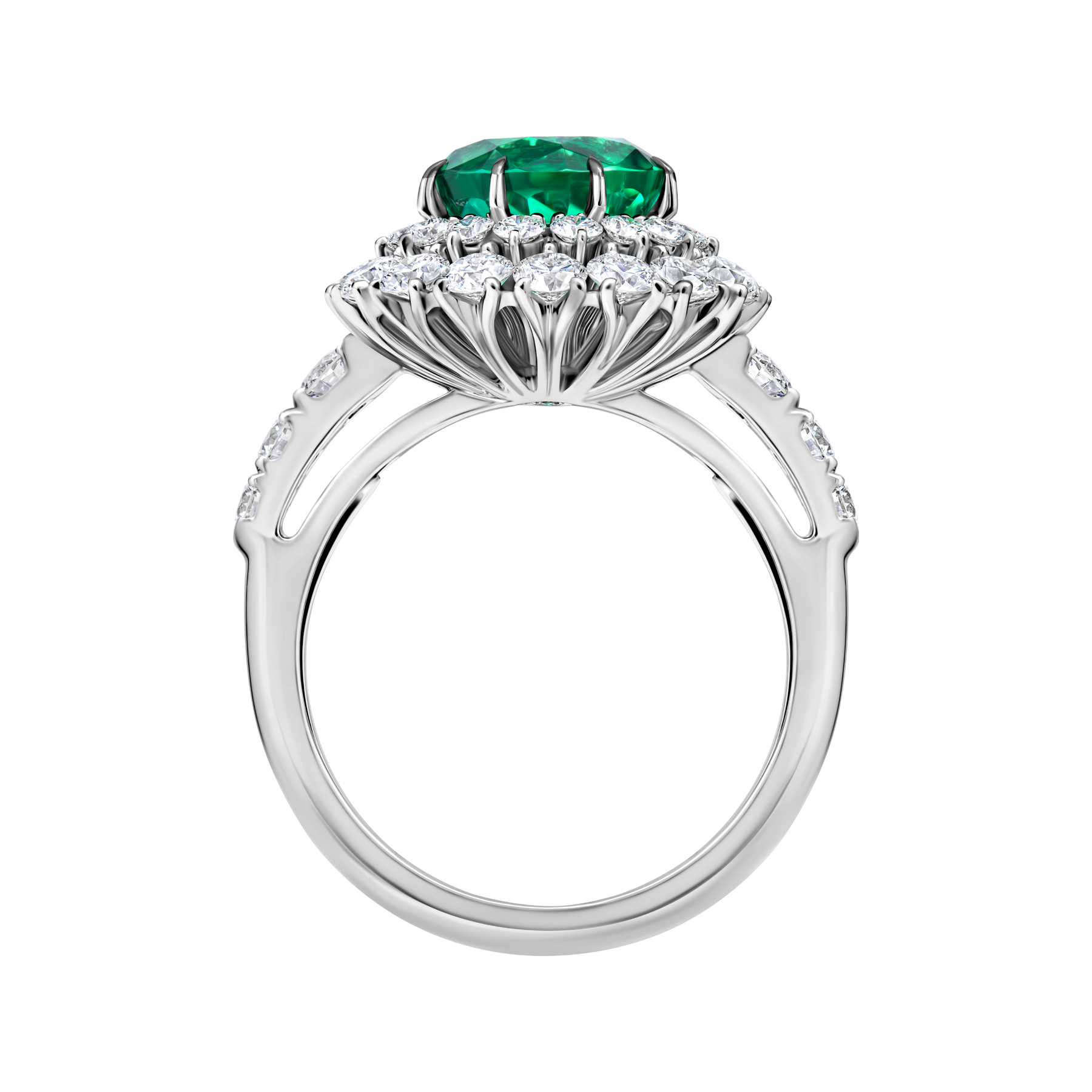 Кольцо с изумрудом и бриллиантами, белое золото