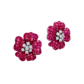 Earrings with rubies and diamonds, white gold.