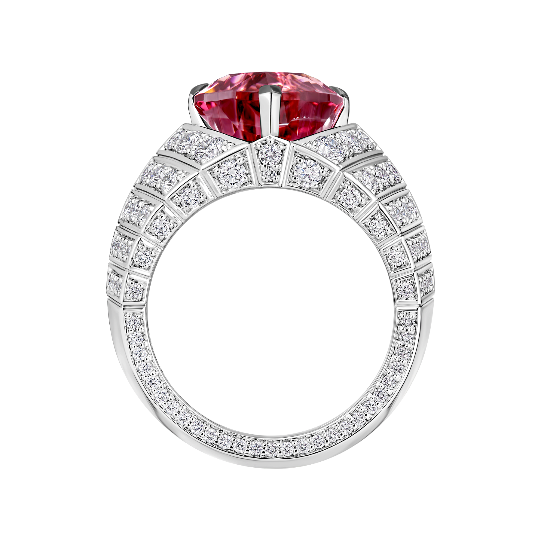 Кольцо с турмалином рубеллитом и бриллиантами, белое золото