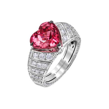 Кольцо с турмалином рубеллитом и бриллиантами, белое золото