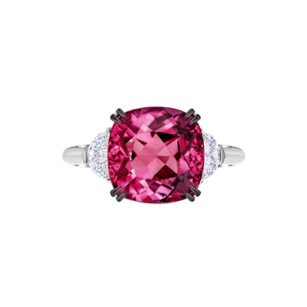 Кольцо с турмалином рубеллитом и бриллиантами, белое золото 2