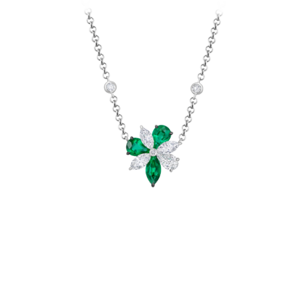 Колье с изумрудами и бриллиантами, белое золото