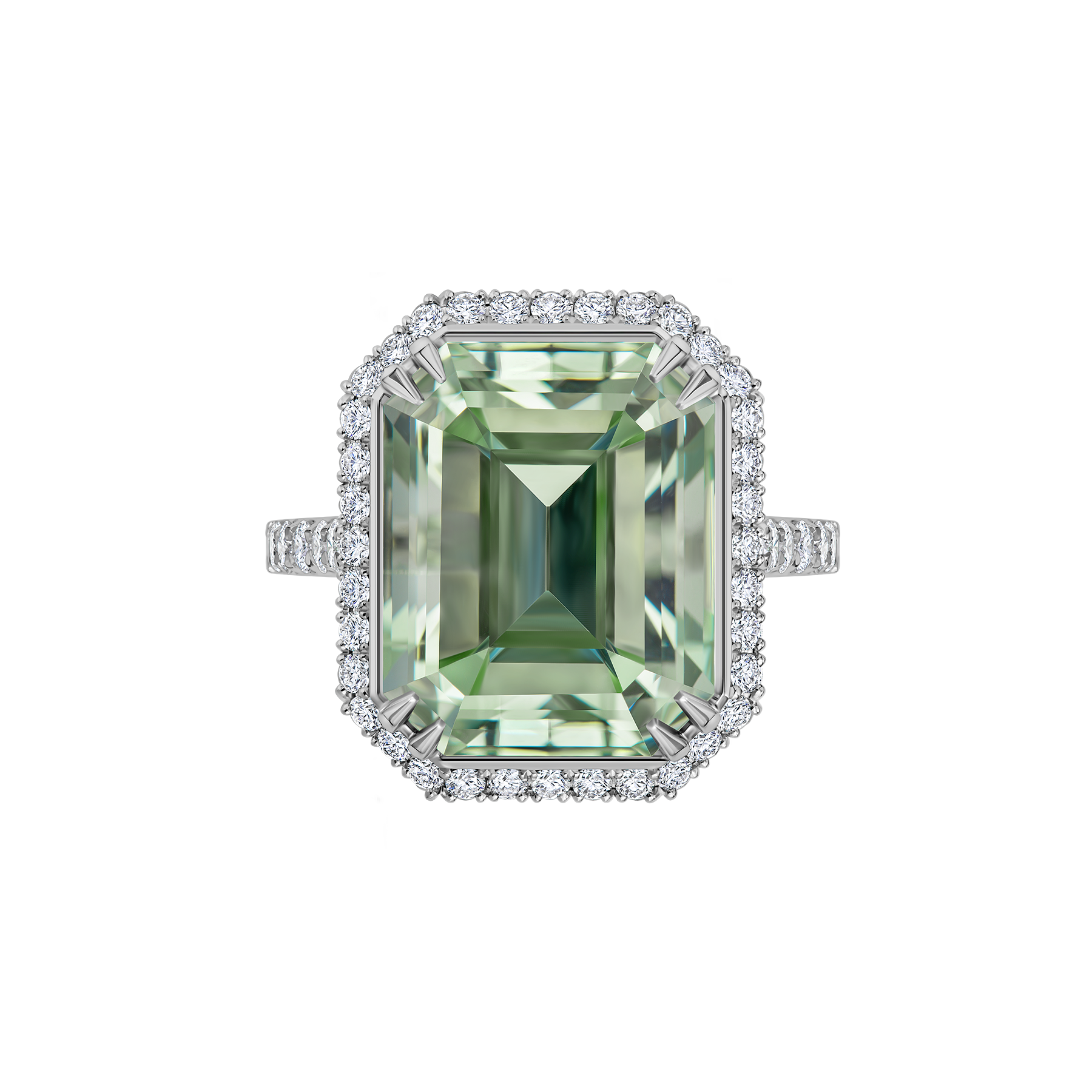 Кольцо с бериллом и бриллиантами, белое золото