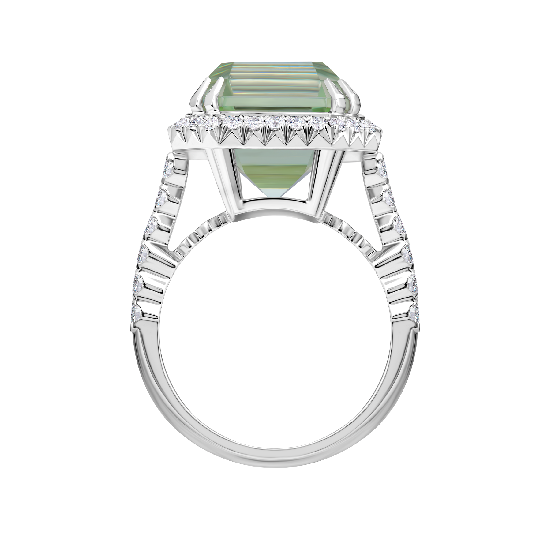 Кольцо с бериллом и бриллиантами, белое золото