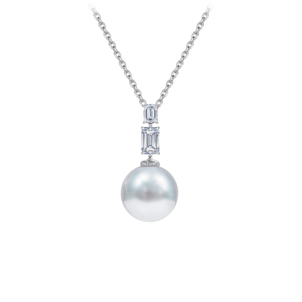 Колье с жемчугом и бриллиантами, белое золото