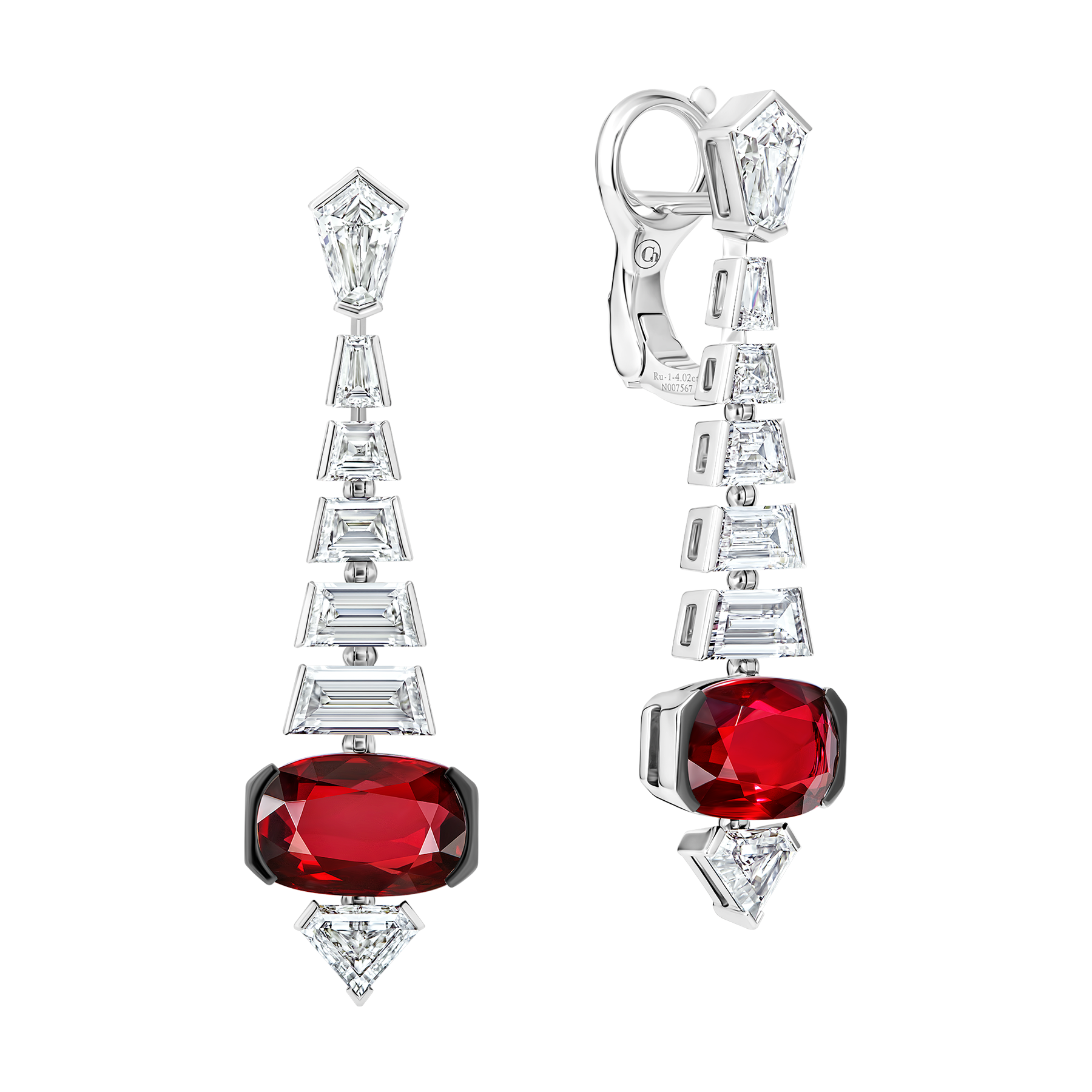Серьги с рубинами и бриллиантами, белое золото