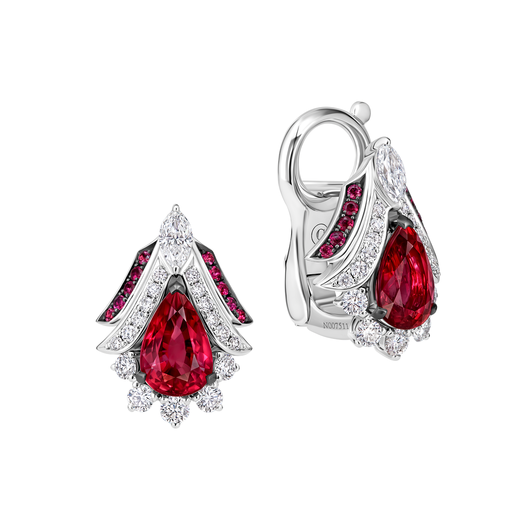 Серьги с рубинами и бриллиантами, белое золото