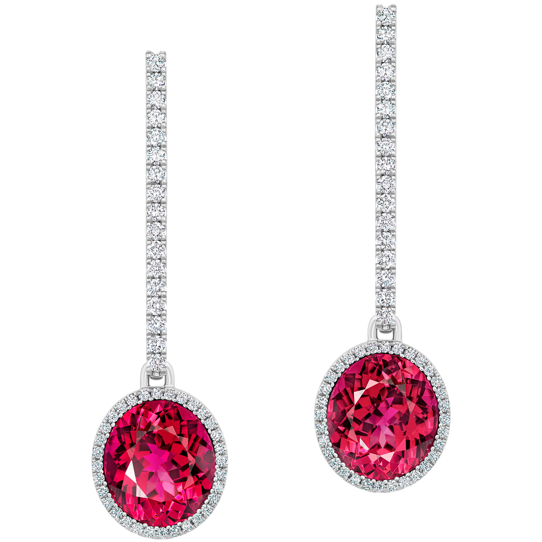 Серьги с рубеллитами и бриллиантами, белое золото