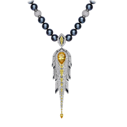 Колье с желтыми сапфирами, бриллиантами и жемчугом, белое золото, н.керамика 1