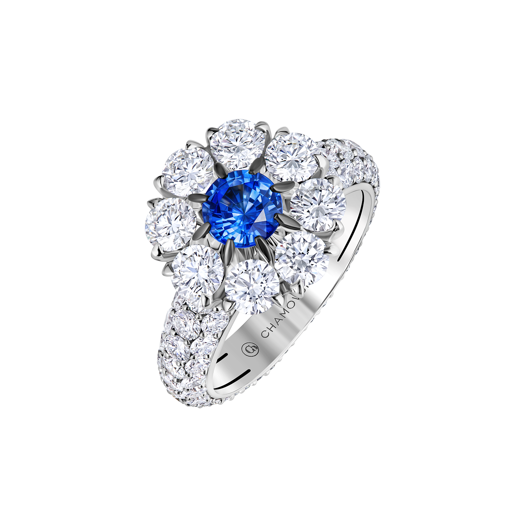 Кольцо с сапфиром и бриллиантами, белое золото