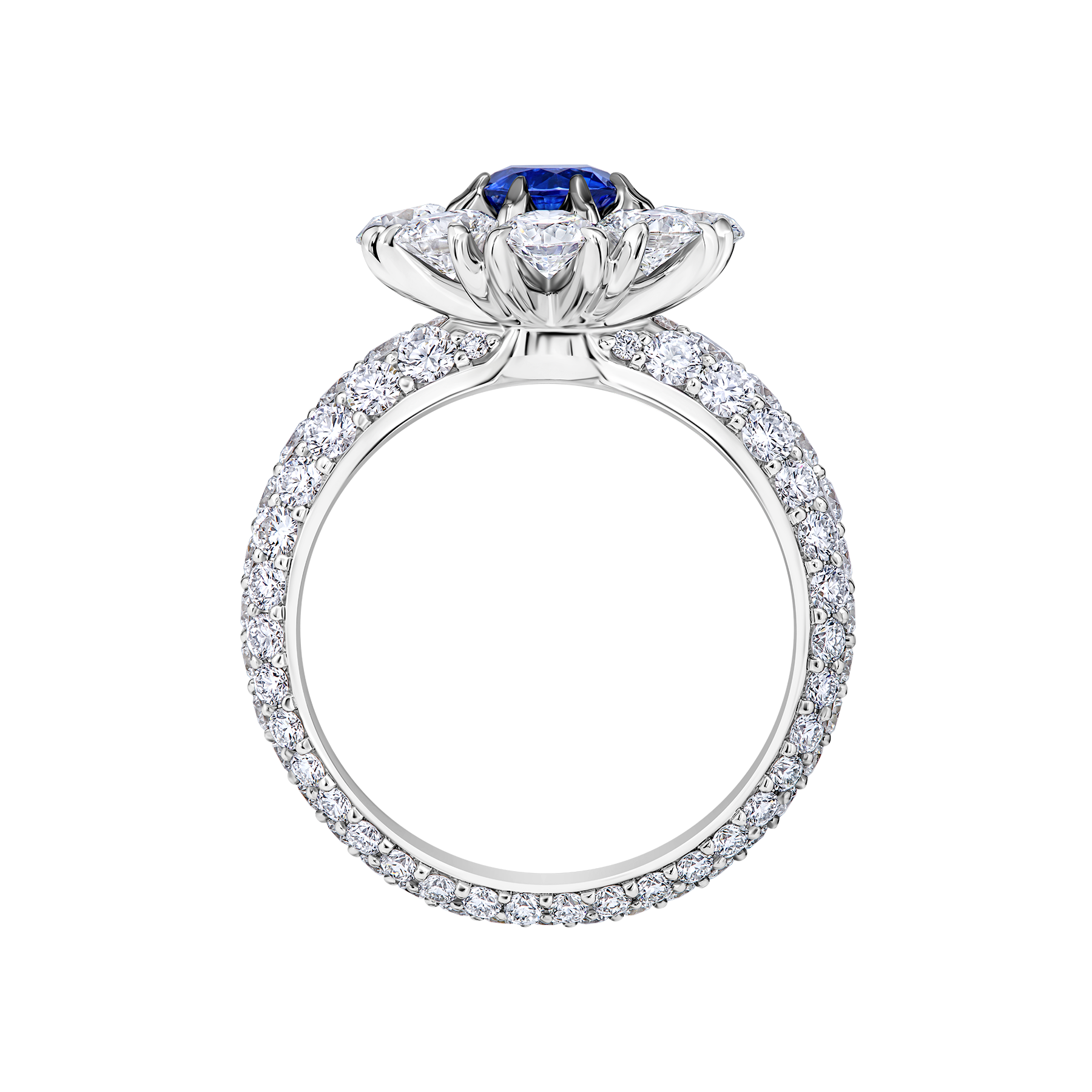 Кольцо с сапфиром и бриллиантами, белое золото