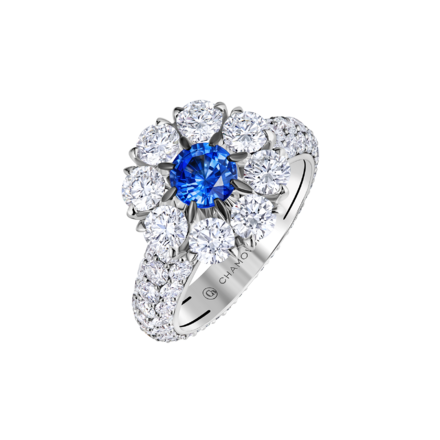 Кольцо с сапфиром и бриллиантами, белое золото 1