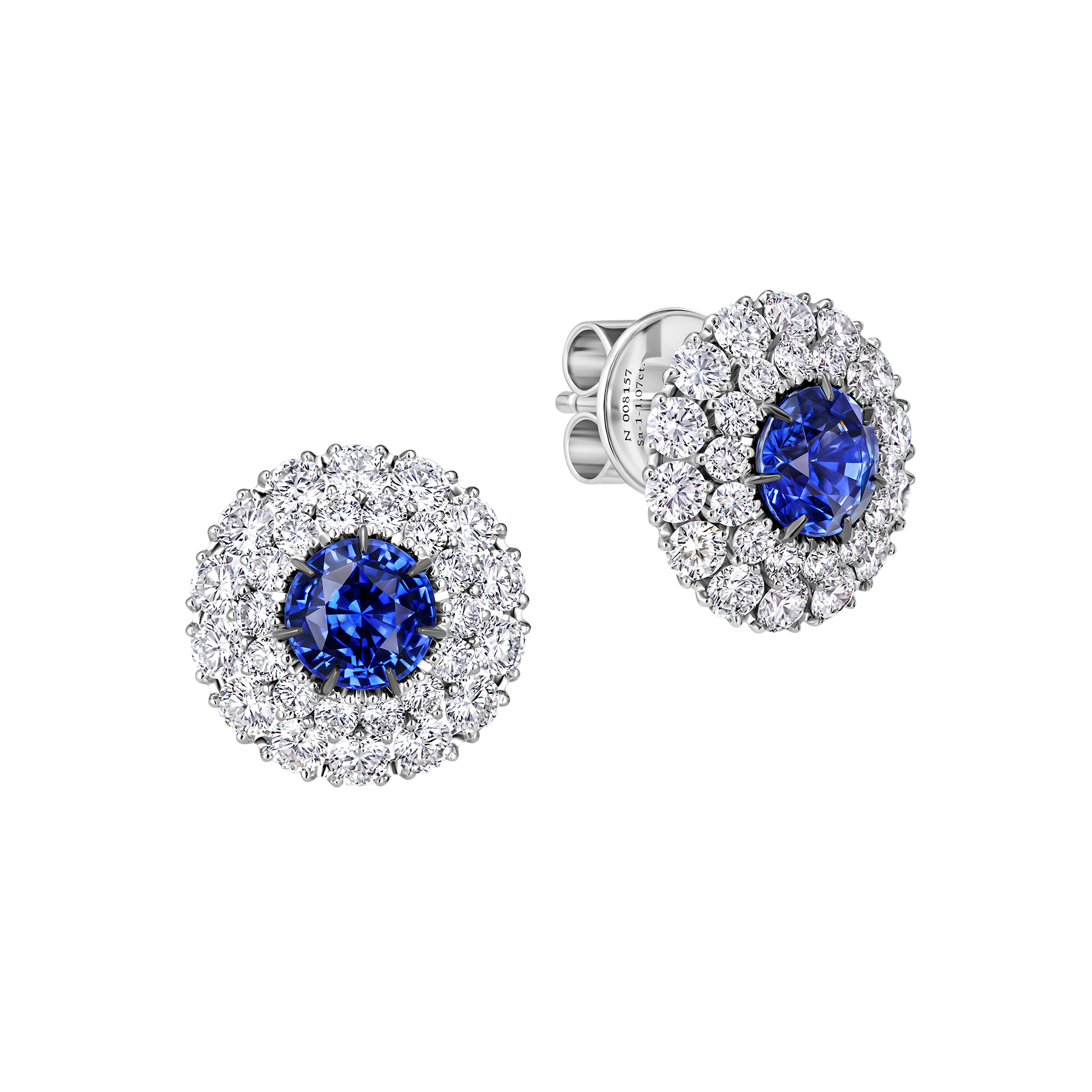 Пусеты с сапфирами и бриллиантами, белое золото