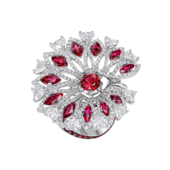 Кольцо с рубинами и бриллиантами, белое золото
