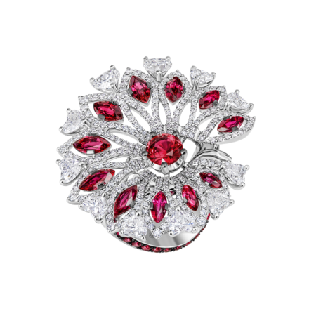Кольцо с рубинами и бриллиантами, белое золото 1