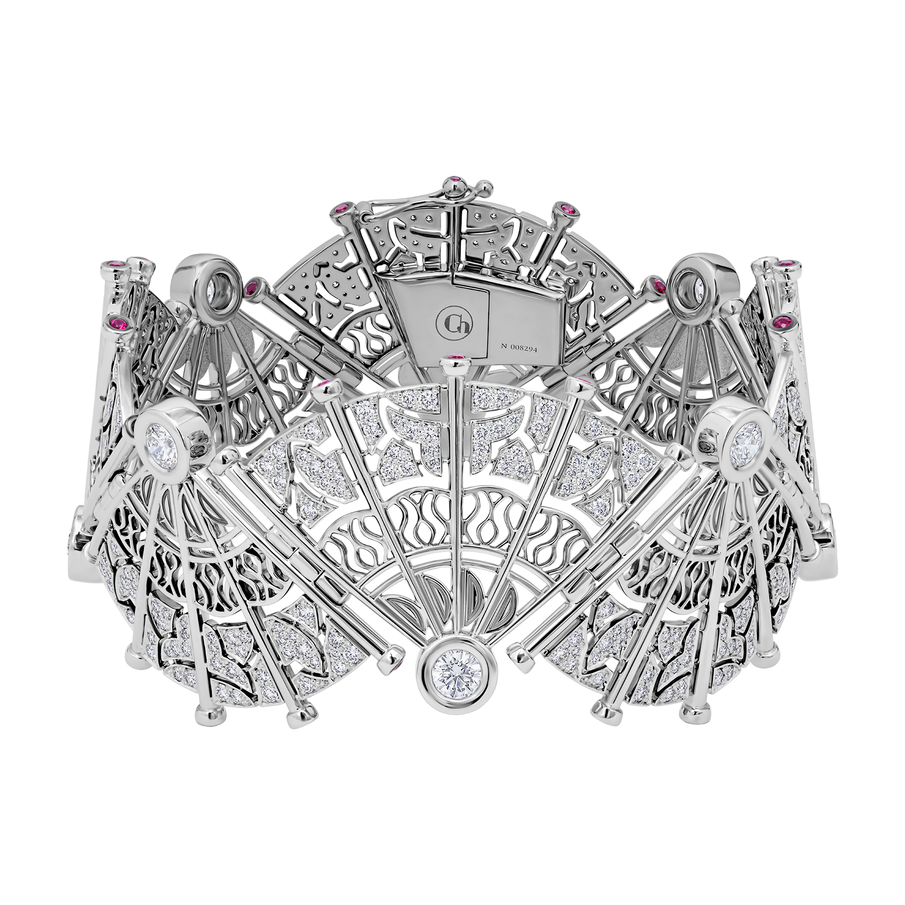 Браслет с рубинами и бриллиантами, белое золото