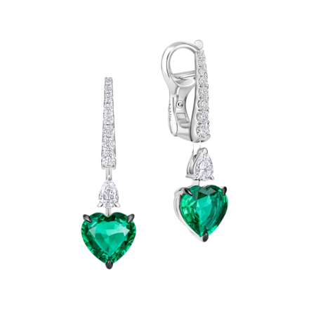 Серьги с изумрудами и бриллиантами, белое золото 1