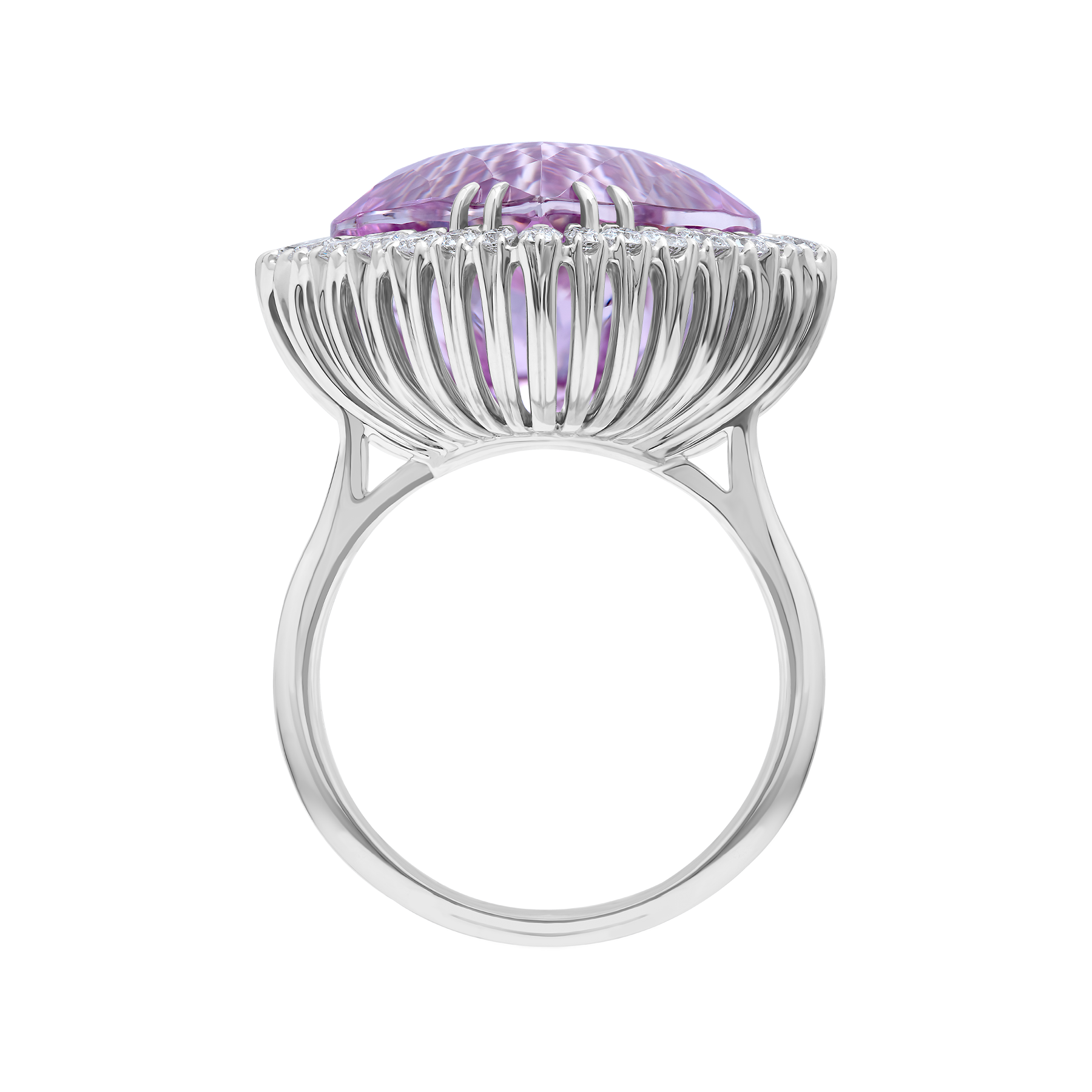 Кольцо с кунцитом и бриллиантами, белое золото