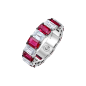 Кольцо с рубинами и бриллиантами, белое золото