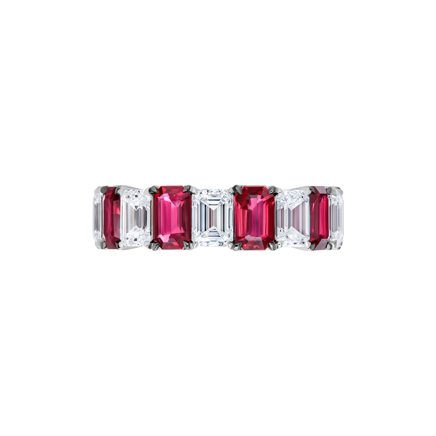 Кольцо с рубинами и бриллиантами, белое золото