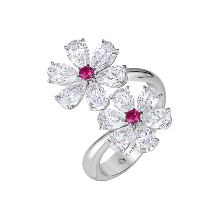 Кольцо с рубинами и бриллиантами, белое золото 1