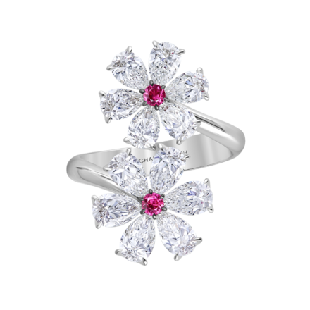 Кольцо с рубинами и бриллиантами, белое золото 2