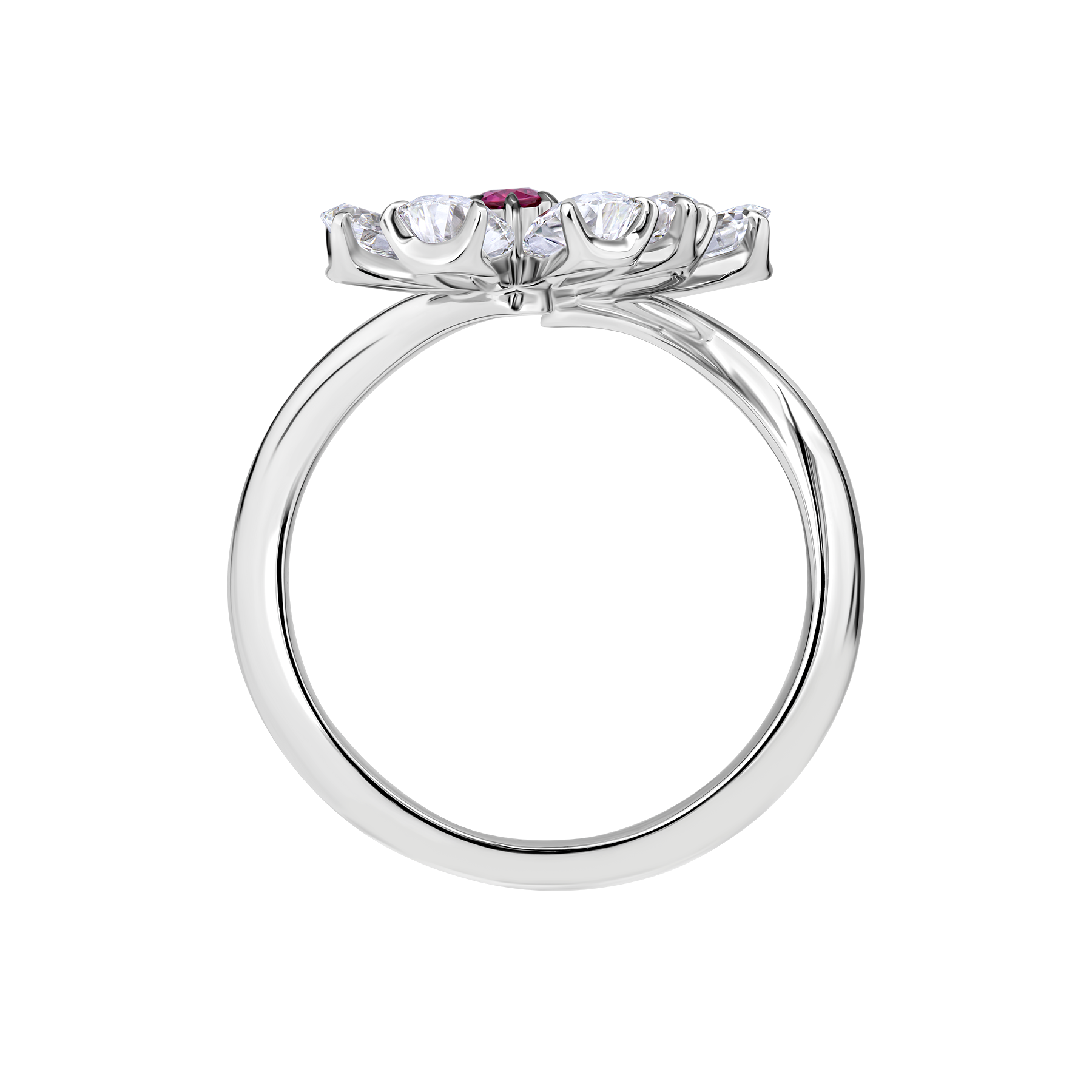 Кольцо с рубинами и бриллиантами, белое золото