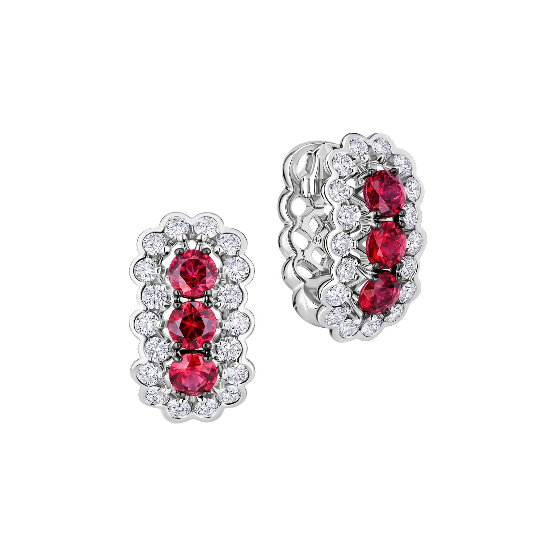 Серьги с рубинами и бриллиантами, белое золото