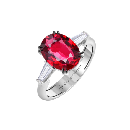 Кольцо с рубином и бриллиантами, белое золото 1