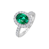 Кольцо с изумрудом и бриллиантами, белое золото
