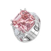 Кольцо с морганитом, розовыми сапфирами и бриллиантами, белое золото