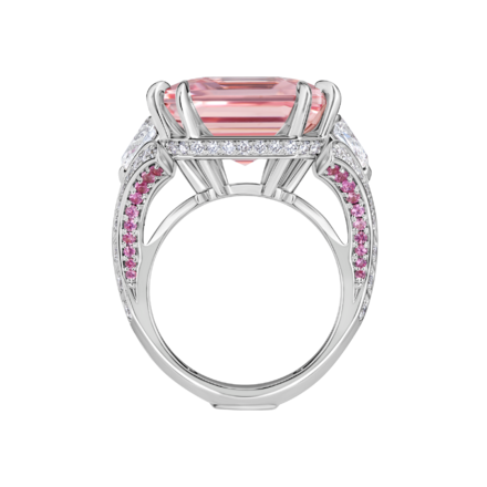 Кольцо с морганитом, розовыми сапфирами и бриллиантами, белое золото 3