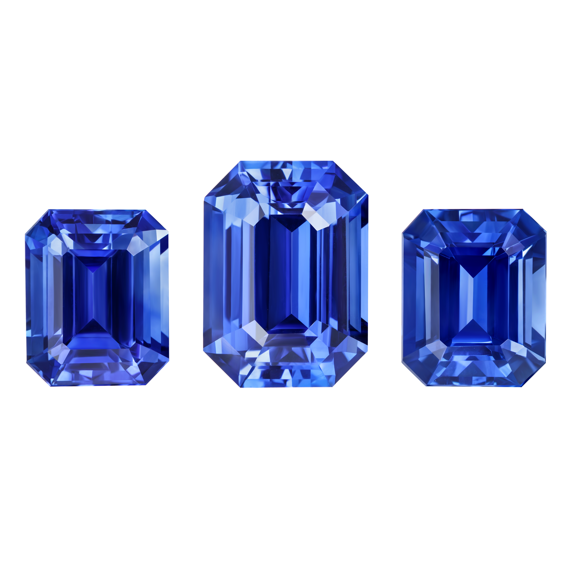 Сет из трех сапфиров, Royal Blue, Sri lanka, Октагон, 14,93 ct, 22,39 ct и 14,37 ct