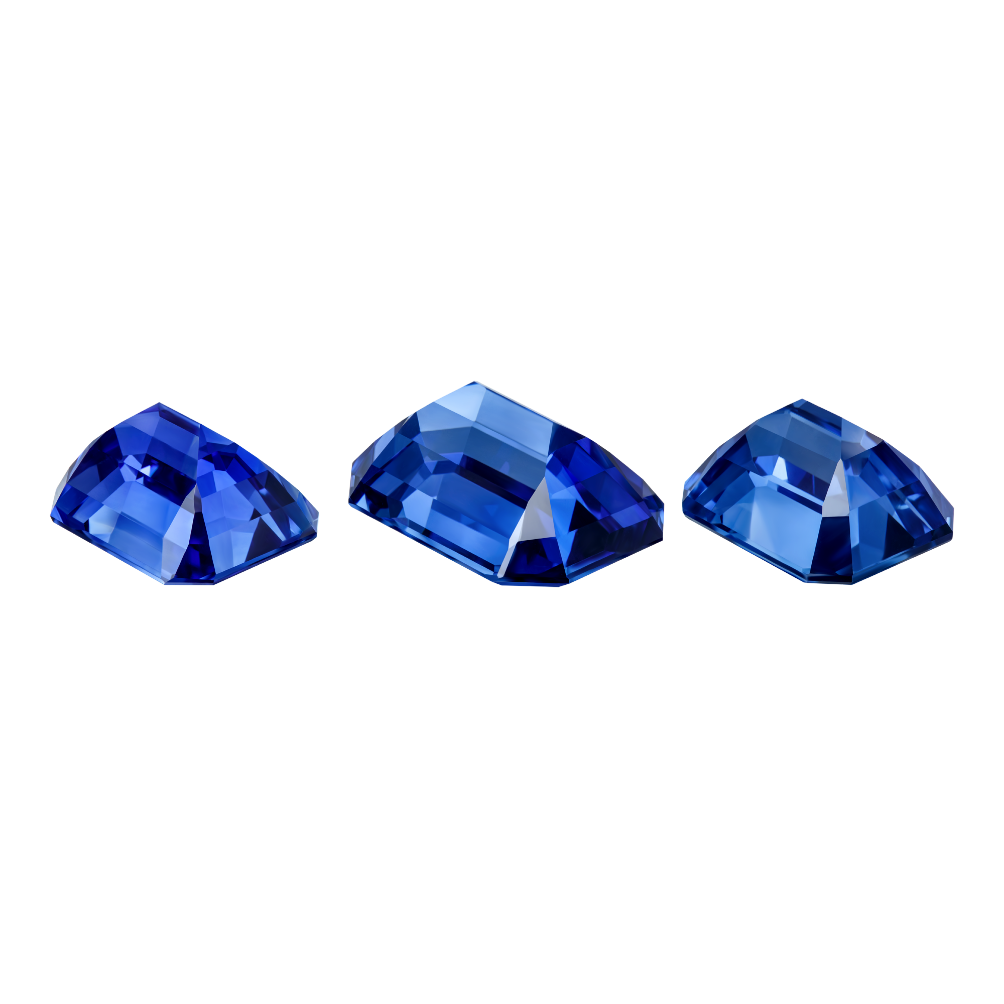 Сет из трех сапфиров, Royal Blue, Sri lanka, Октагон, 14,93 ct, 22,39 ct и 14,37 ct