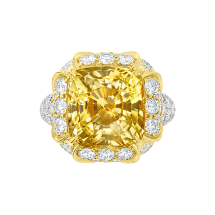 Кольцо с жёлтым сапфиром и бриллиантами, белое и жёлтое золото 2